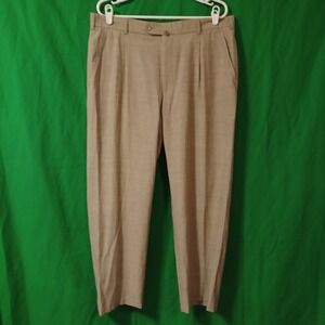 Meyer Mens Pleated Dress Pants Taupe Tan Wool Linen Blend Trousers 36x30